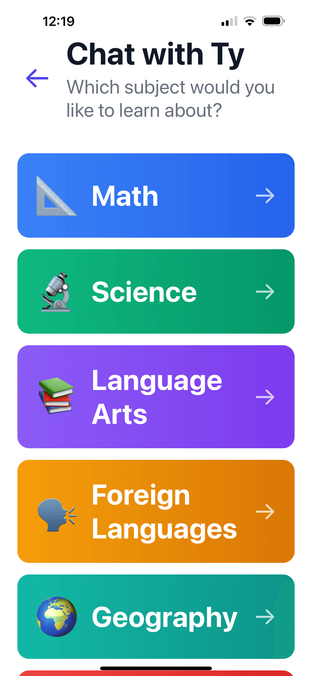 TYB chat screen used to submit a question