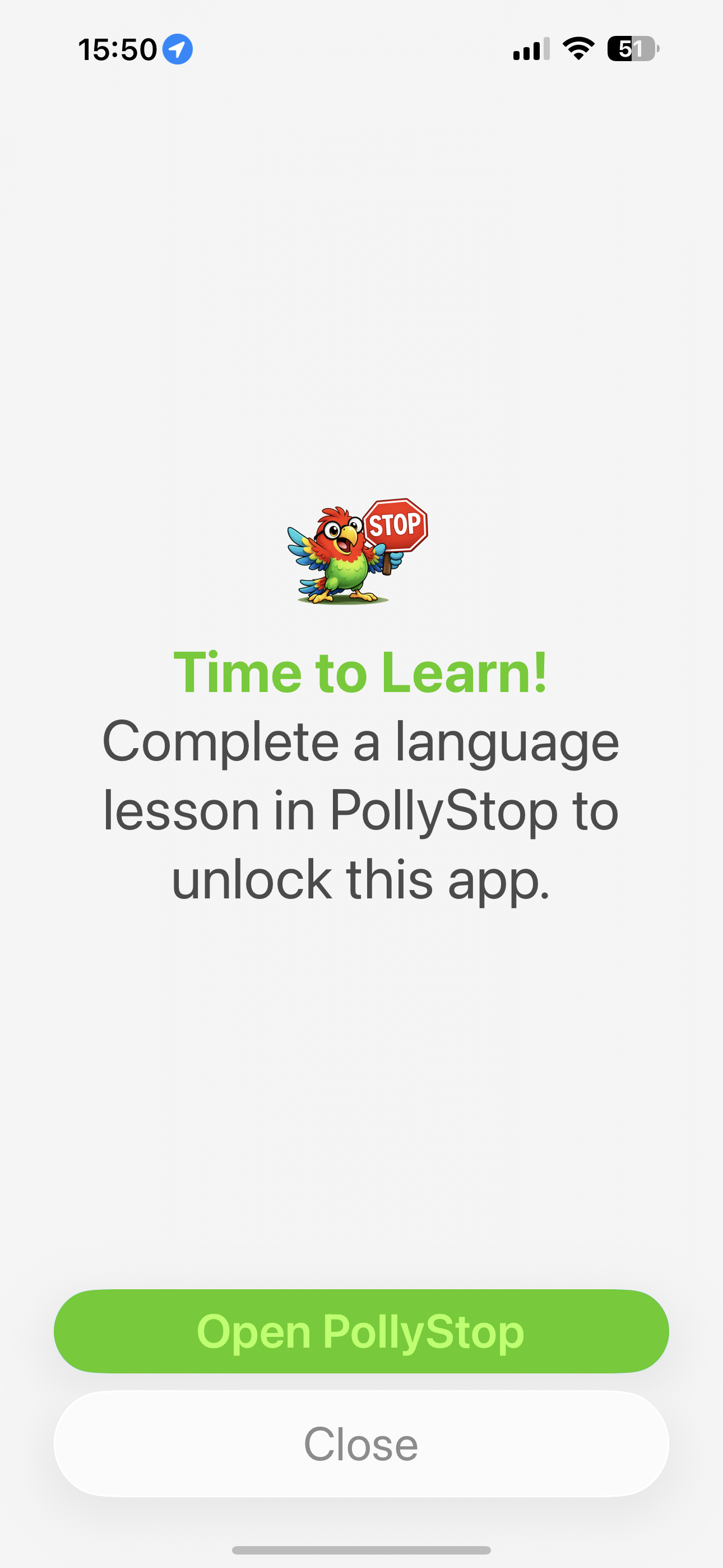 PollyStop blocks your apps until you learn