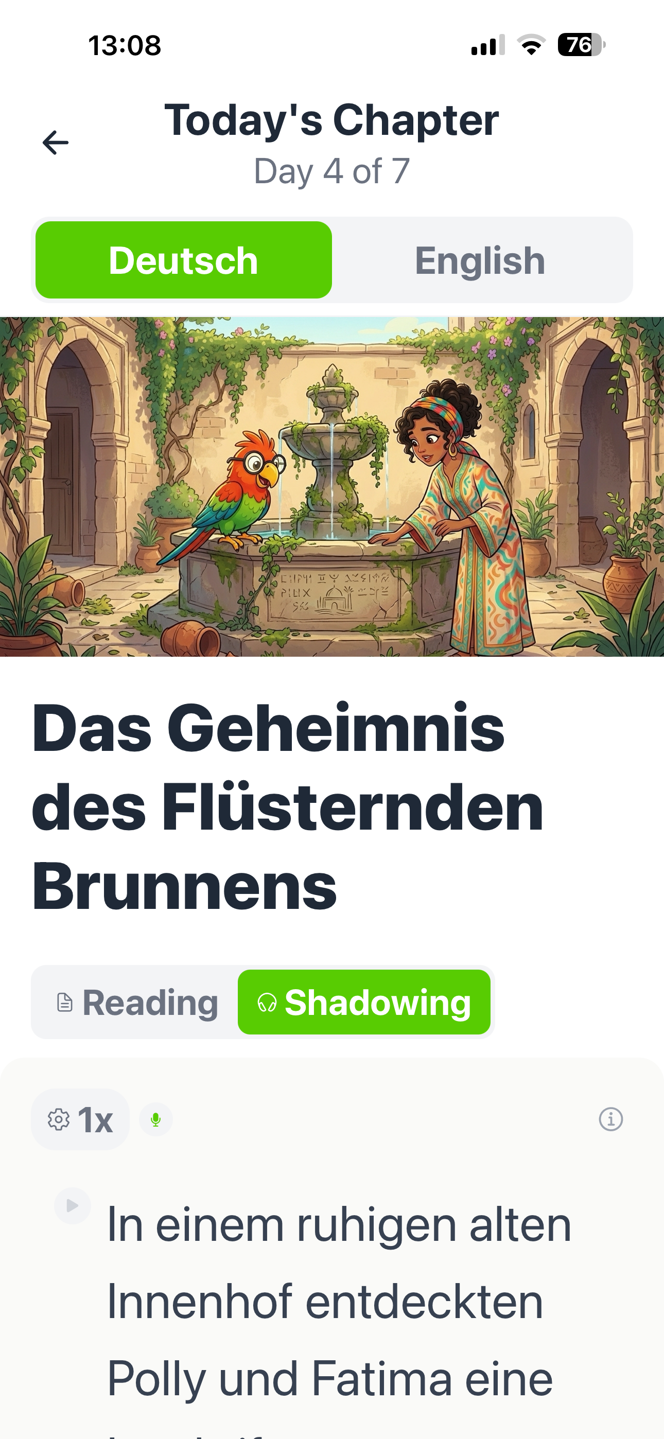 Shadow reading in German