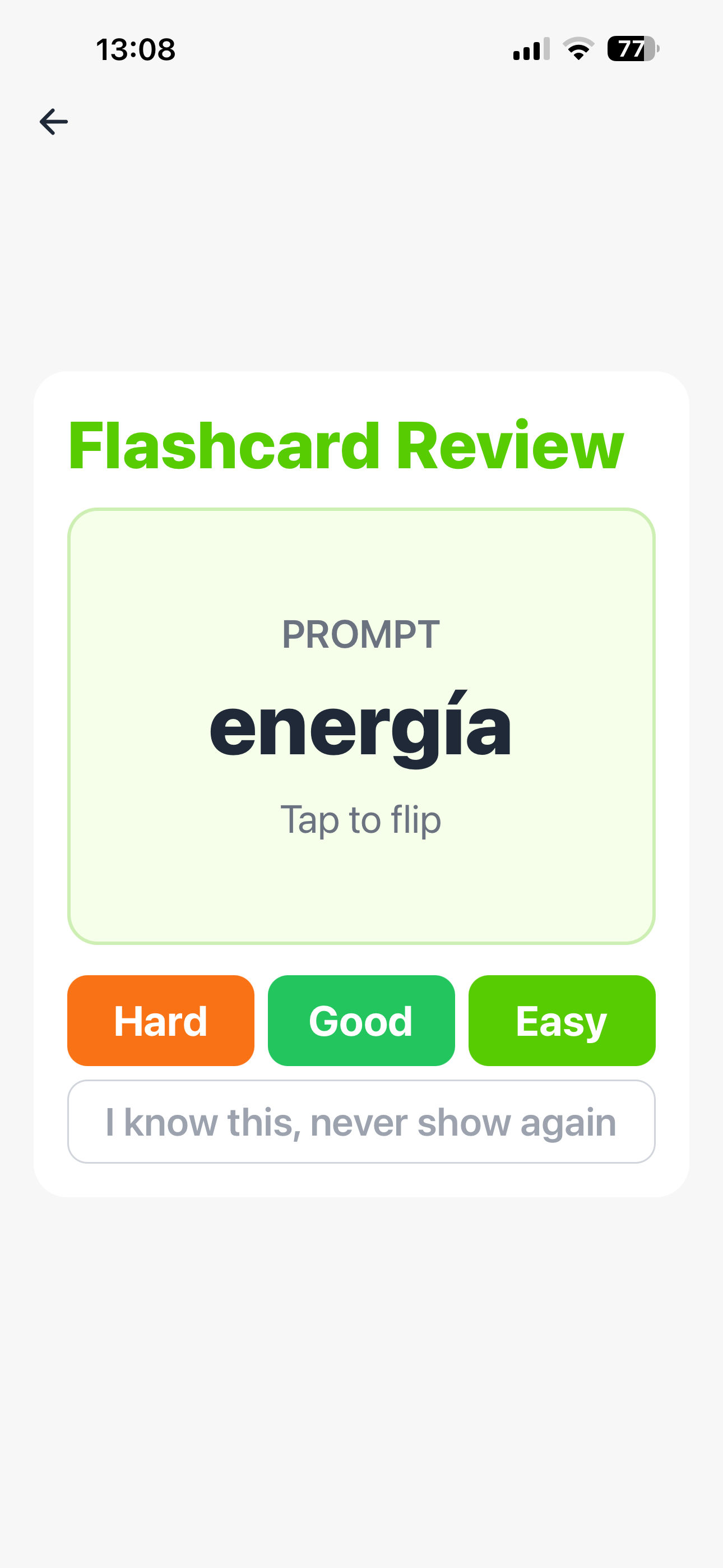 Word flashcard review