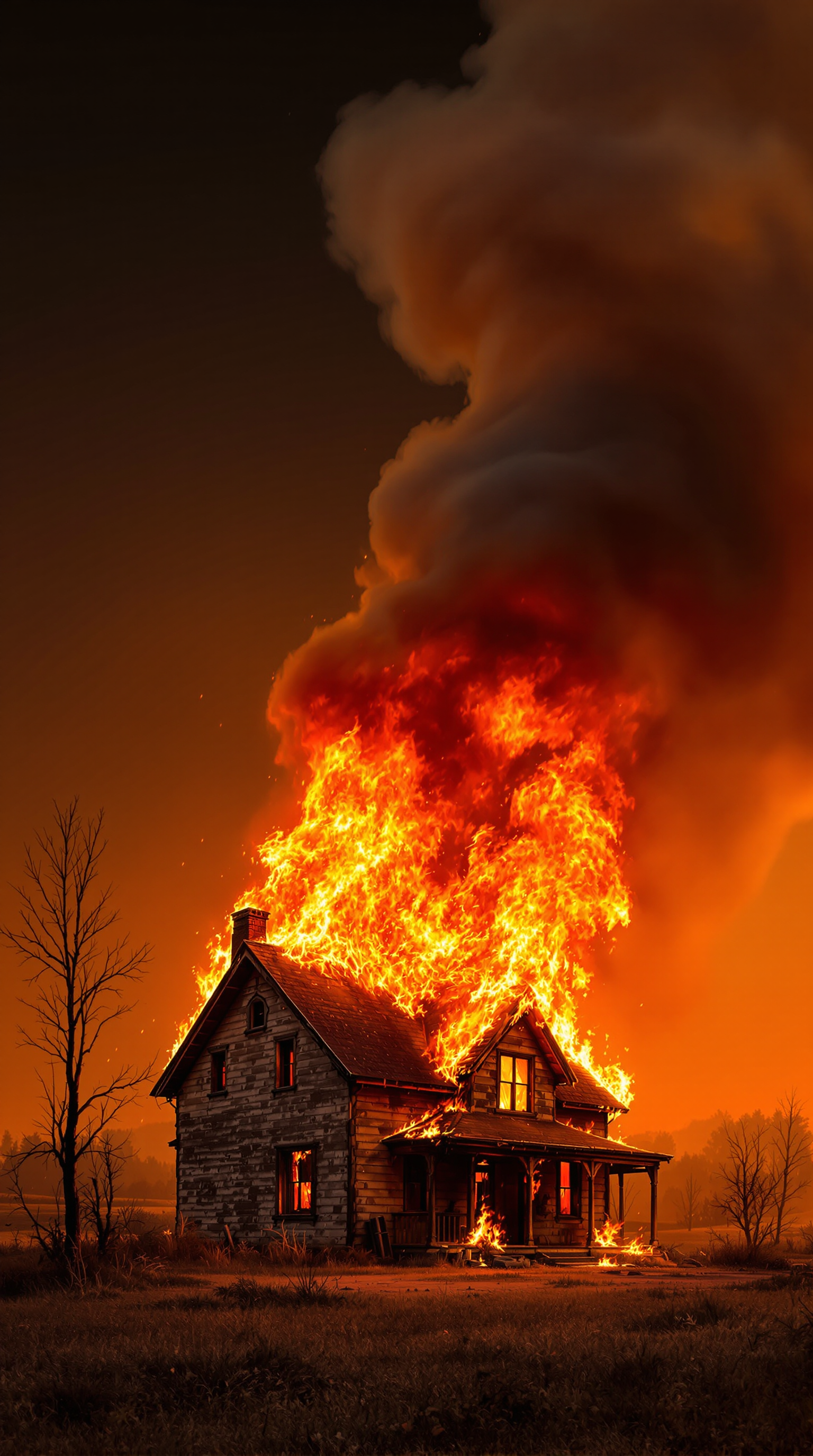 Creative AI Artwork: Abandoned House Surrounded by Flames