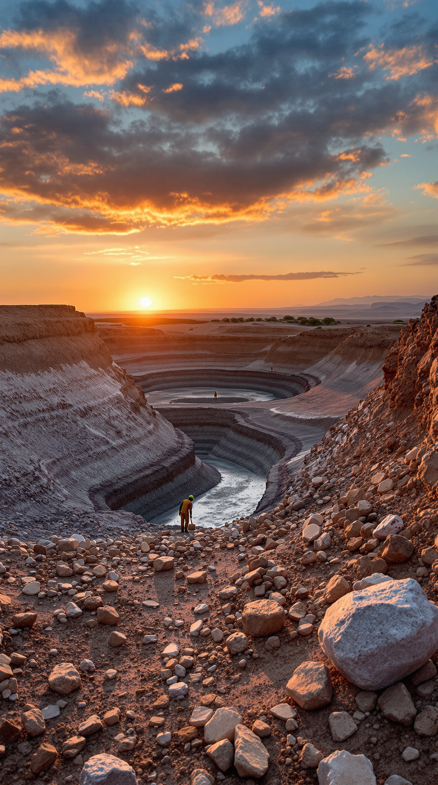 Explore a Moroccan Phosphate Mine at Sunset – Educational AI Art