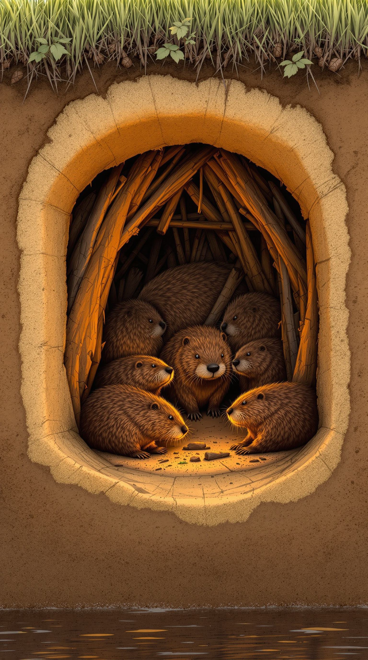 Explore the Cozy World of Beavers: AI-Generated Cutaway Lodge