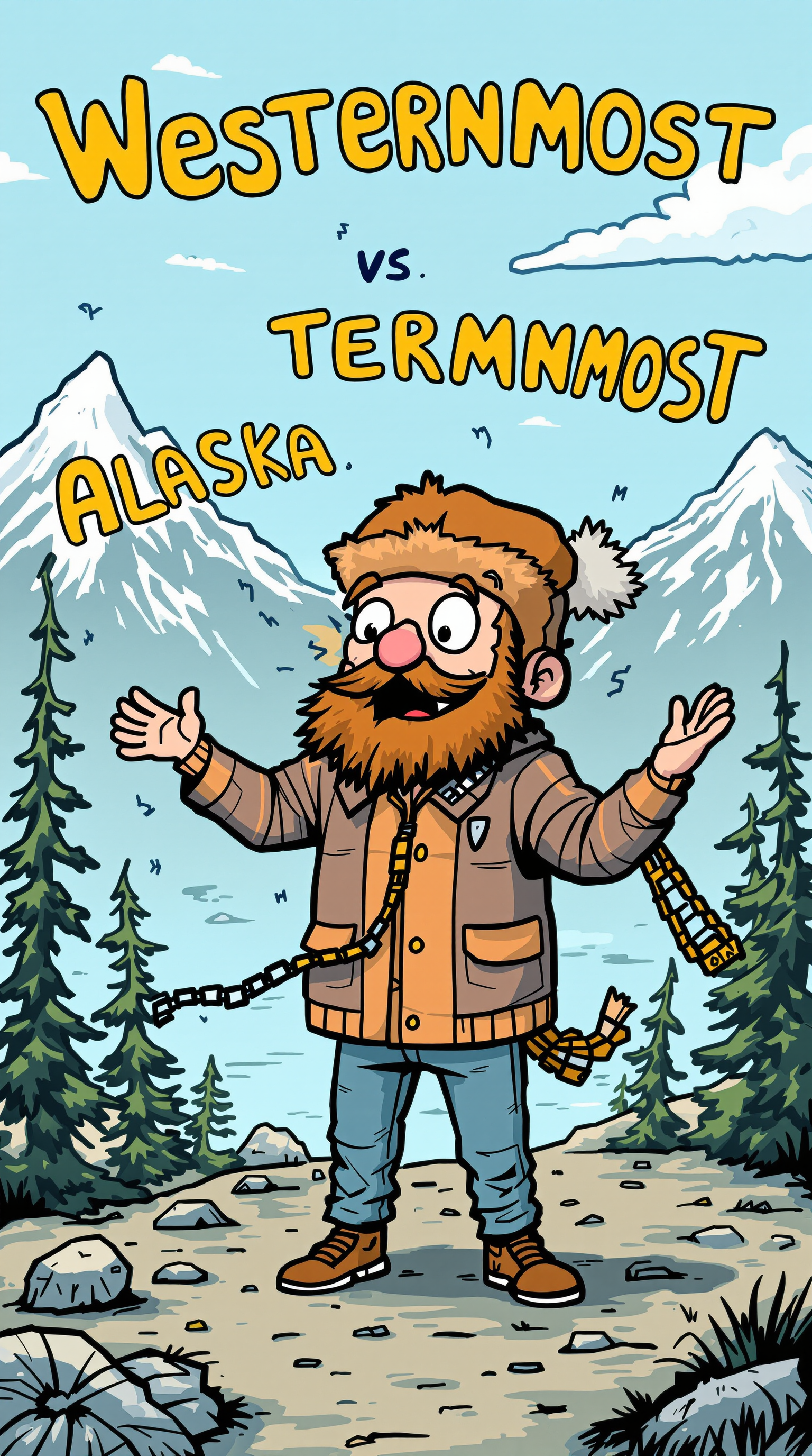 Discover Alaska: Cartoon Character Juggling Geography Terms