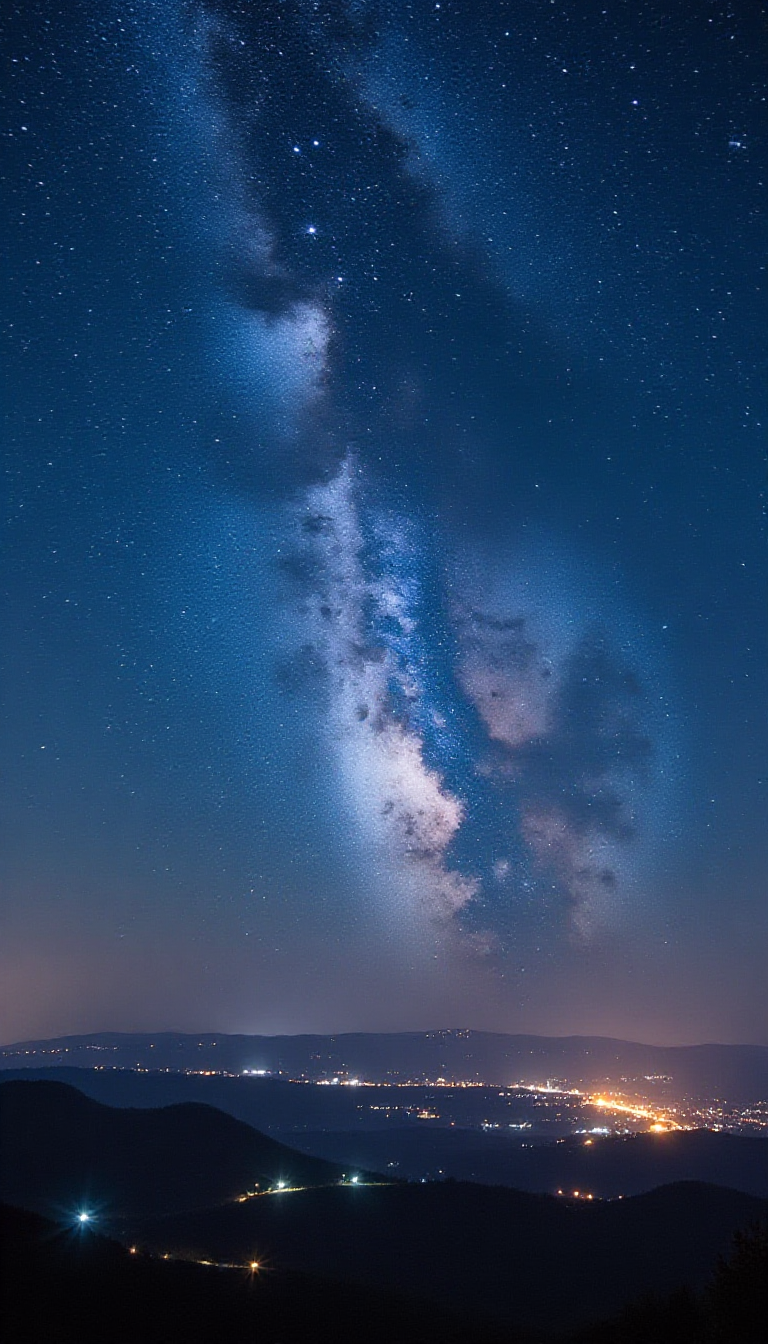 Explore the Tension: Starry Sky Meets Industrial Skyline Art