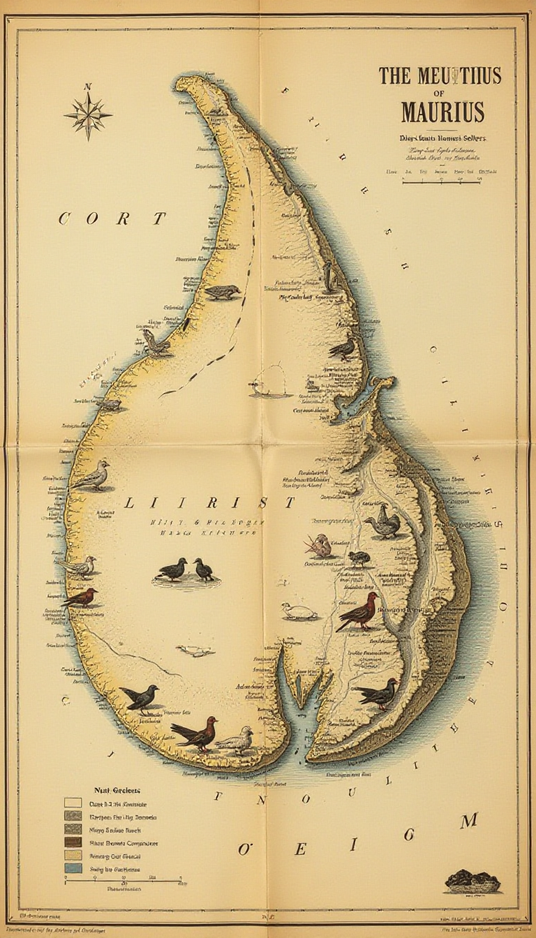 Discover Mauritius: An Educational AI Image of Dodos and Settlers