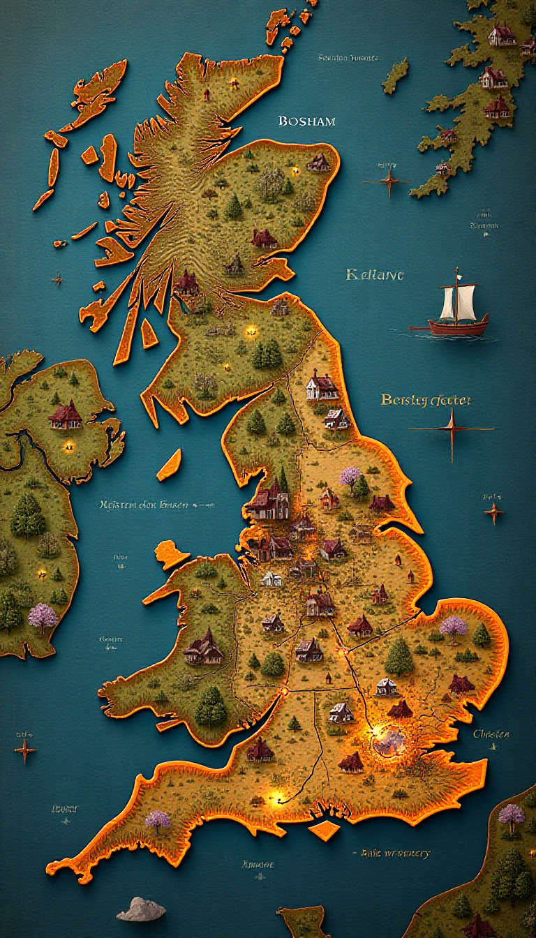 Explore Bosham: A Glowing Map of England with History