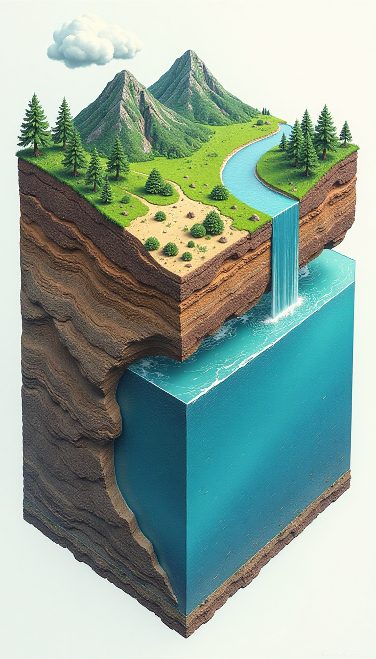 Discover Land and Water Layers: Educational AI Diagram for Kids