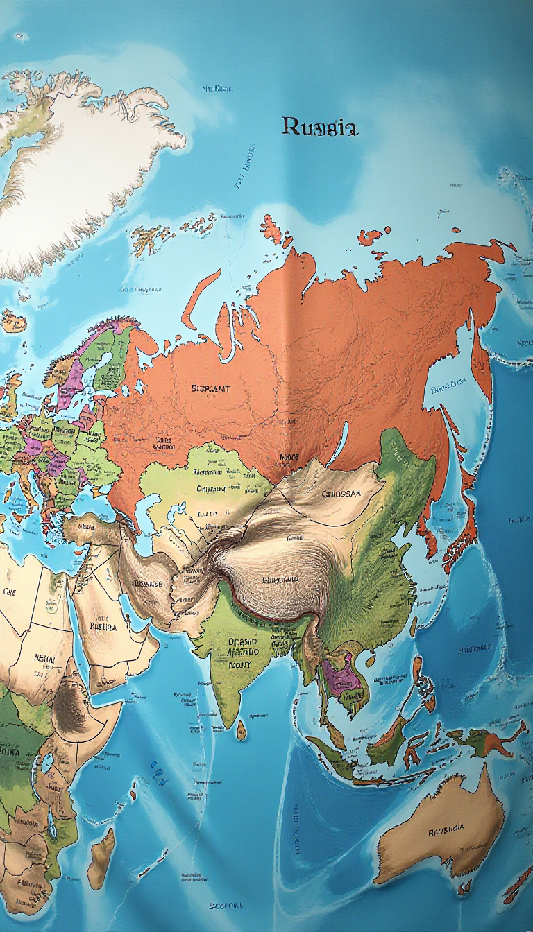 Explore a Stretched World Map of Russia and Time Zones