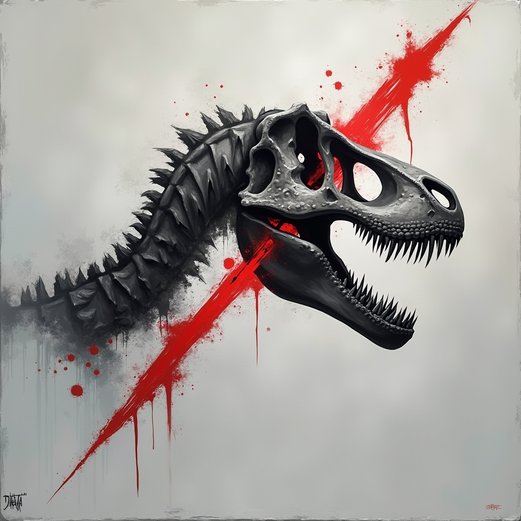 Explore AI Art: T-Rex Skull with Glitch Effects for Kids
