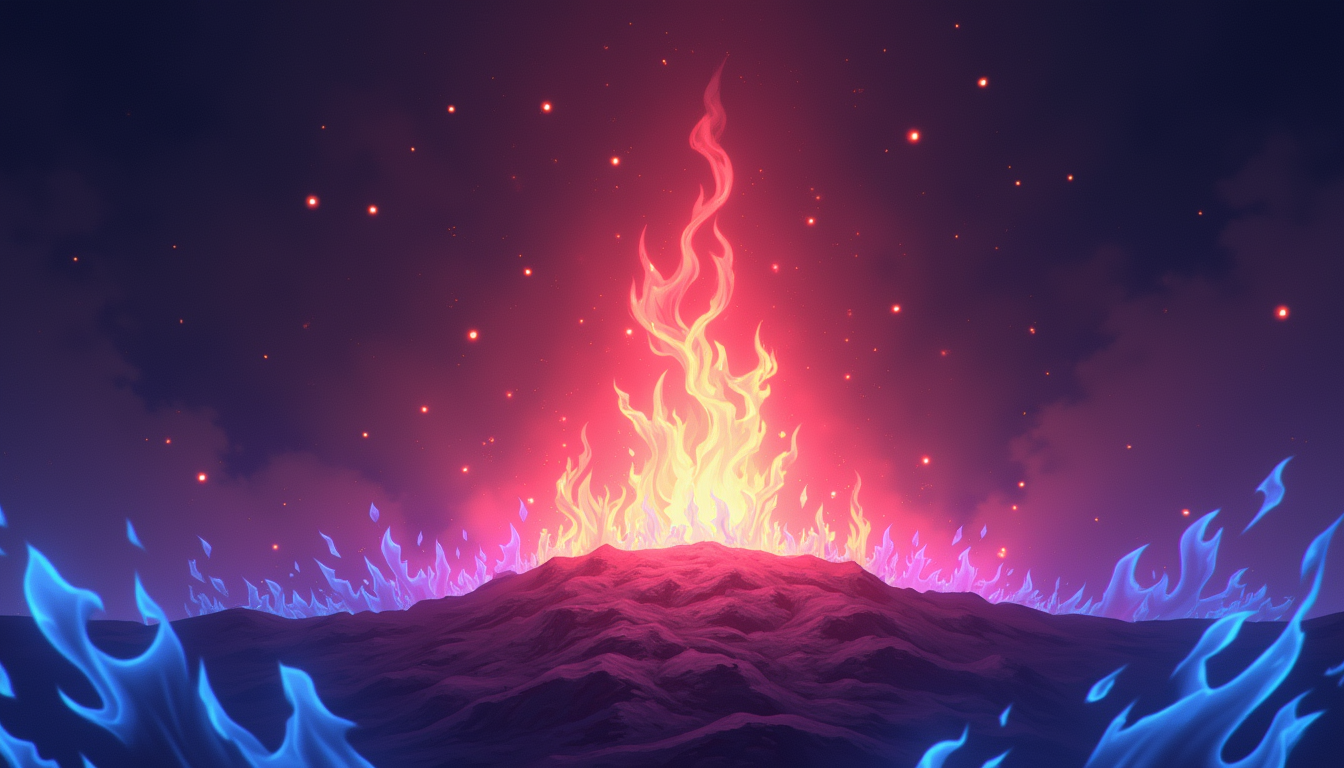 Stunning Fire Background with Glowy Blue and Purple Effects