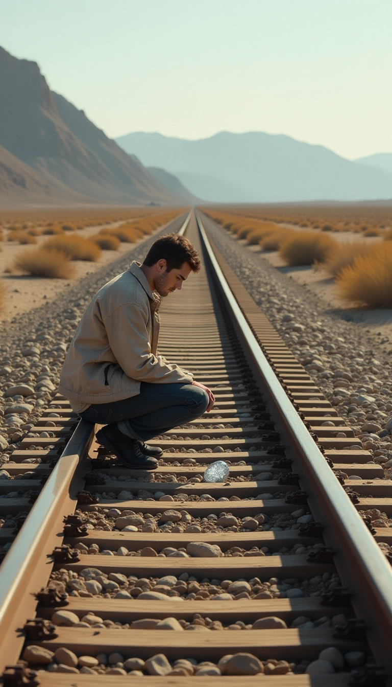 Explore Creativity: AI-Generated Image of a Lone Figure on Tracks