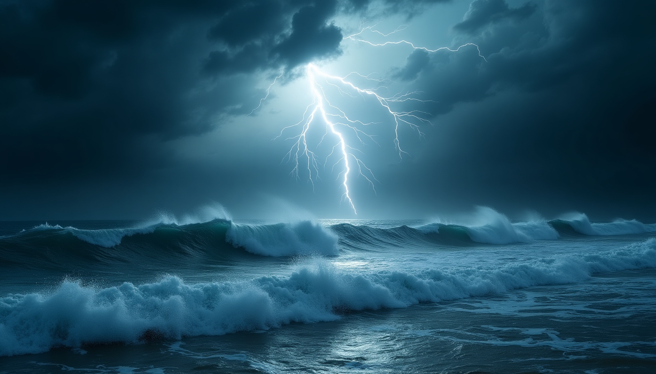 Experience the Power of Nature: Stormy Sky and Ocean Waves
