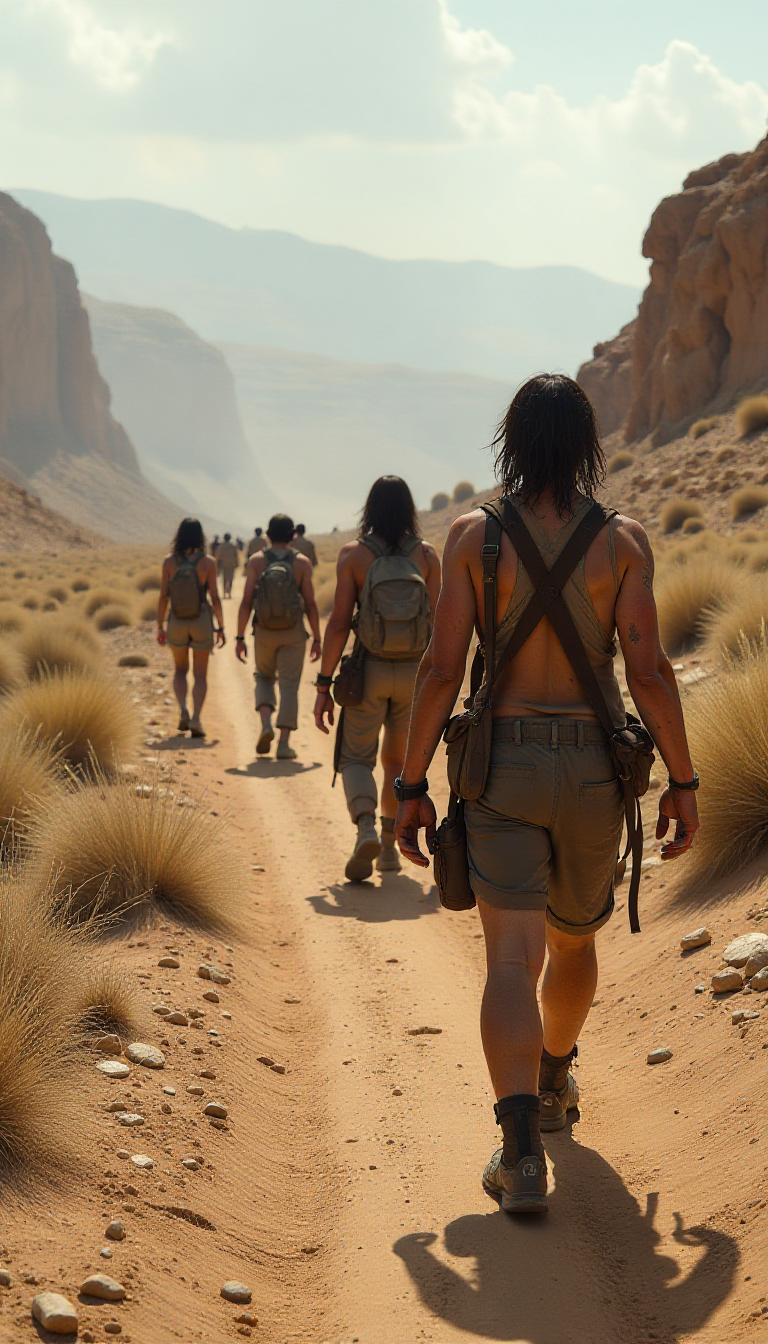 Inspiring AI Art: Survivors Trekking Through a Harsh Landscape