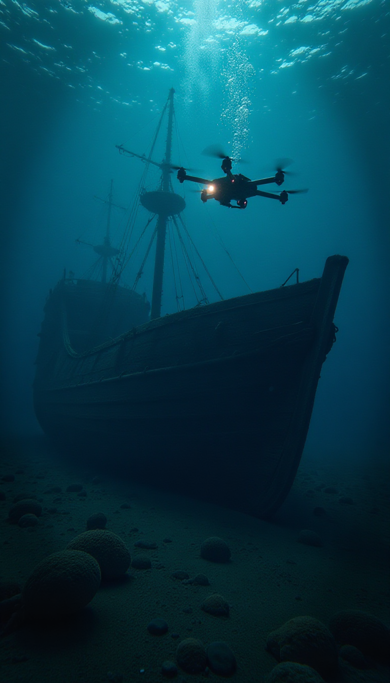 Explore a Robotic Underwater Drone Discovering Ancient Shipwrecks