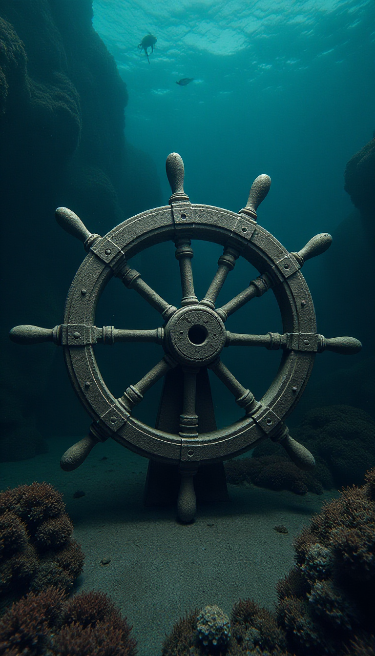 Explore Time's Journey with a Weathered Ship's Wheel Art
