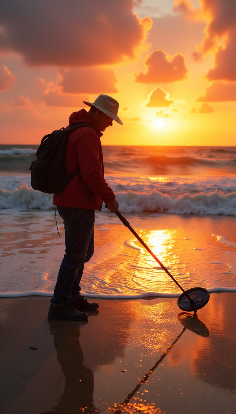 Explore Creativity: AI Image of a Treasure Hunter at Sunset