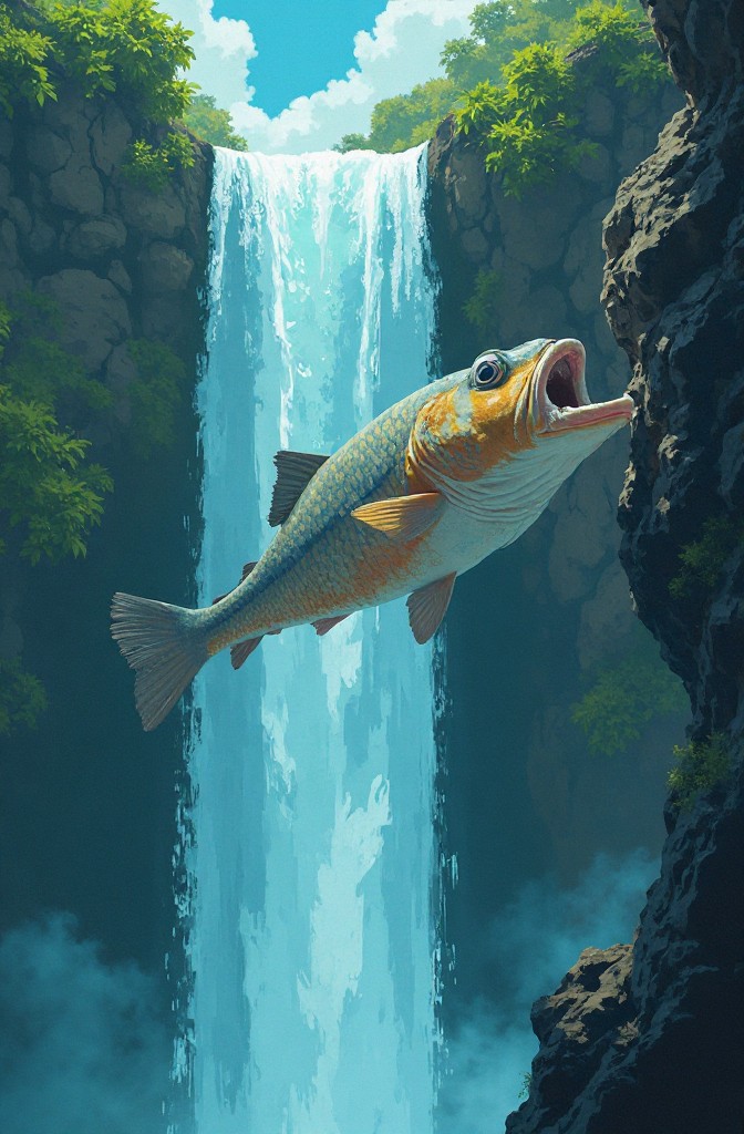 Fisken som klättrar upp vattenfall