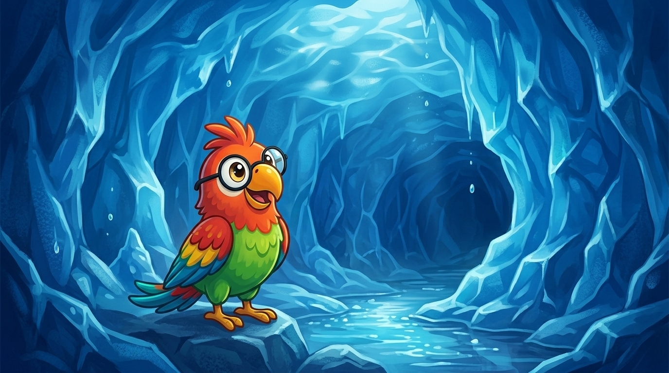 Hon hittade en grotta under isen. Väggarna lyste djupblå. Den här isen är väldigt gammal snö. Snön pressades hårt til...