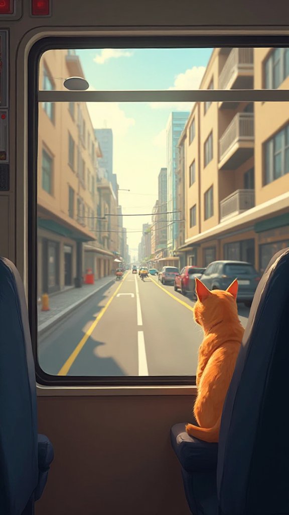 He always sits on the same window seat. He sits up straight and looks at the street. Cars, people, and shops go by fa...