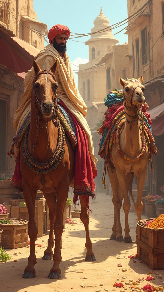 Merchants carried silk from China on the backs of camels and horses. They also sold tea, spices, and beautiful stones...