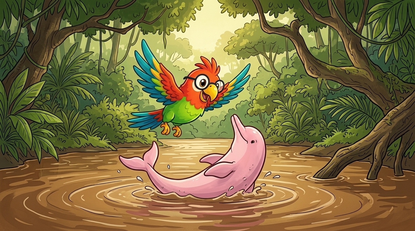 Then a smooth pink back rolled up. Polly flew lower. Pink dolphins live in the Amazon, far from the sea. They came up...