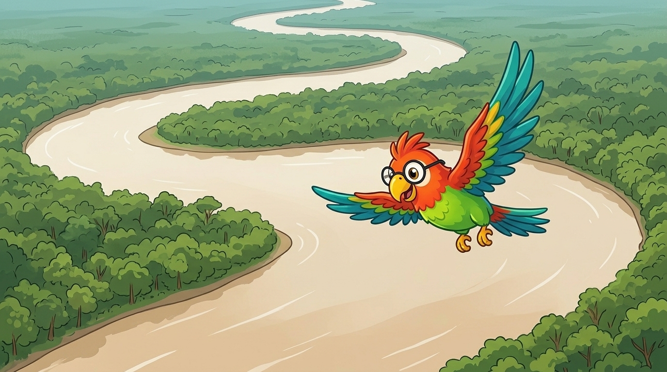 One big brown river ran through the green. It was very wide. The Amazon River carries more water than any other river...