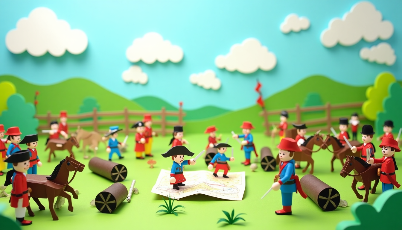 Colorful Papercraft Battlefield Scene from the Napoleonic Wars