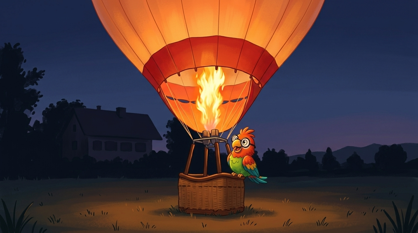 Then came the fire. The pilot squeezed the burner handle, and a long flame roared into the balloon. One breath of fir...
