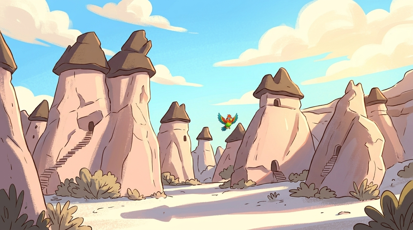Rain and wind shaped the soft stone into towers. But each tower wears a cap of harder, darker rock. The cap protects ...