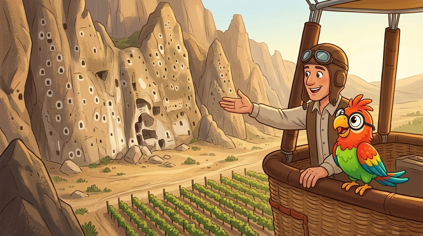 "Pigeon houses," said the pilot. "For hundreds of years, farmers carved little rooms for the pigeons. The birds slept...