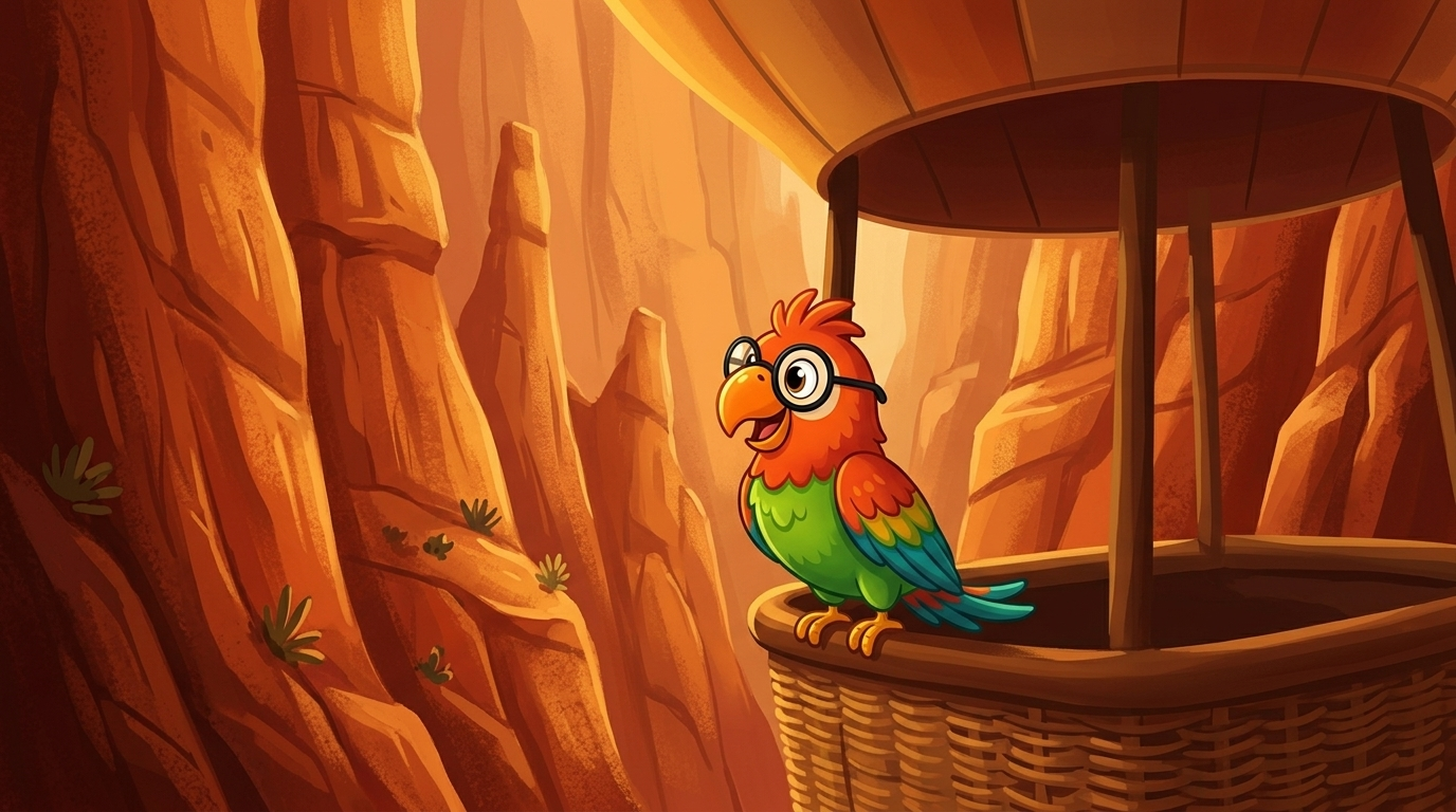 He let the balloon sink slowly into the red valley. The stone walls rose on both sides, close and warm. Polly stood o...