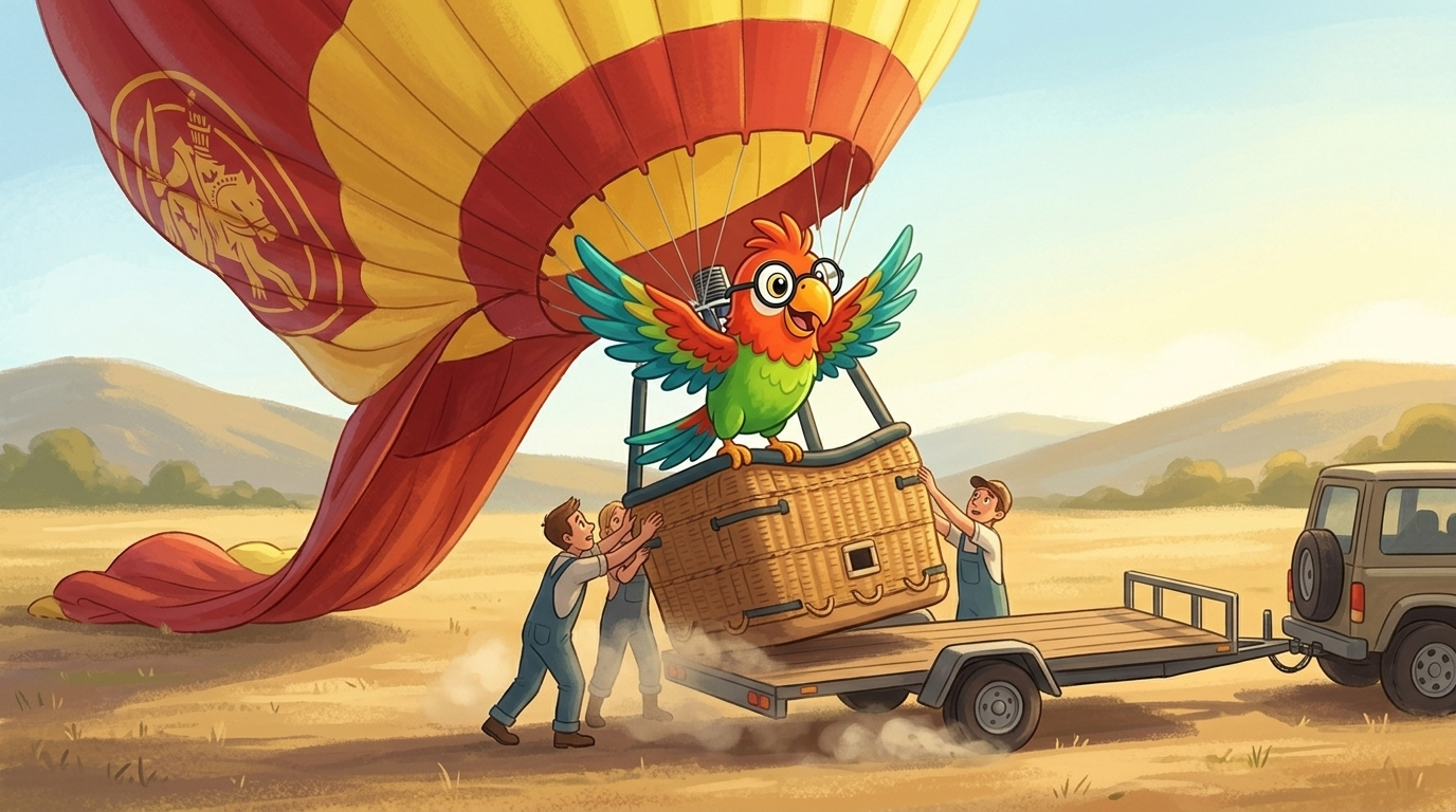 Then came the landing. The truck stopped in a field, with a flat trailer behind it. The pilot gave a breath of fire, ...
