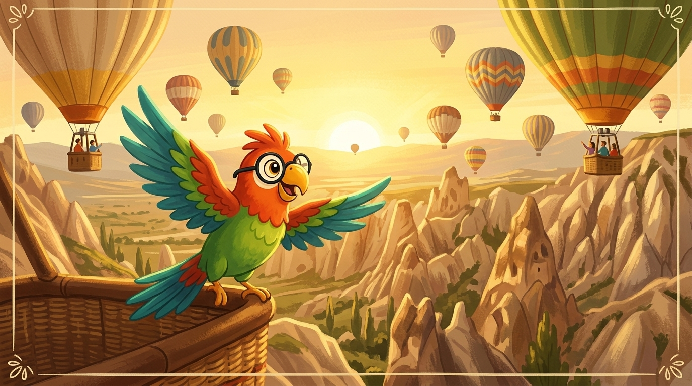 High over the valley, she said goodbye to the pilot and the crew. Then she lifted off from the edge of the basket and...