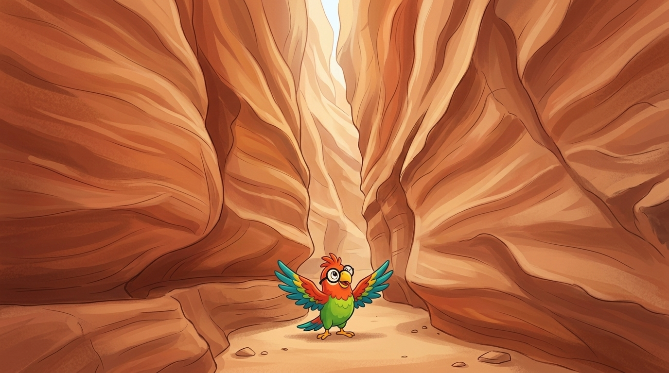 People call this canyon the Siq. In some places it is only three metres wide. When Polly stretched her wings, she cou...