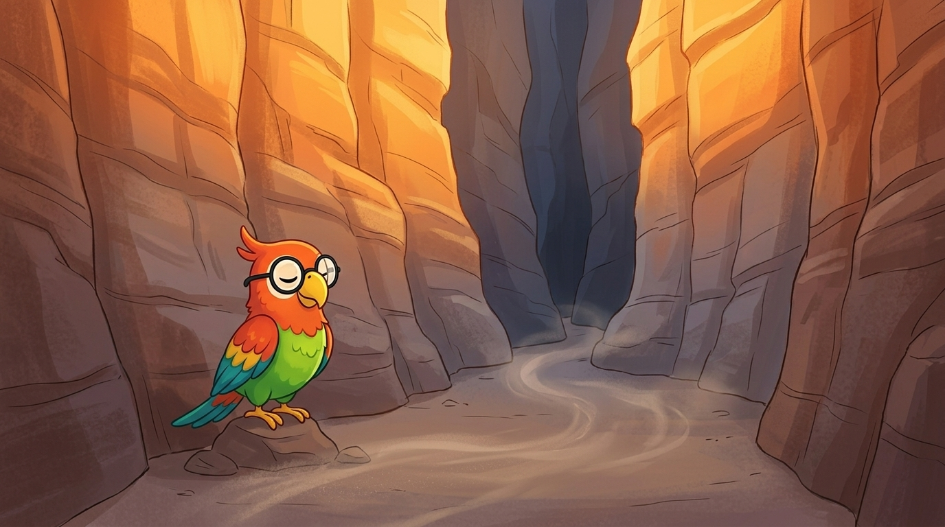 The wind moved through the canyon and sounded like slow footsteps. Polly listened for a long time. Then she followed ...