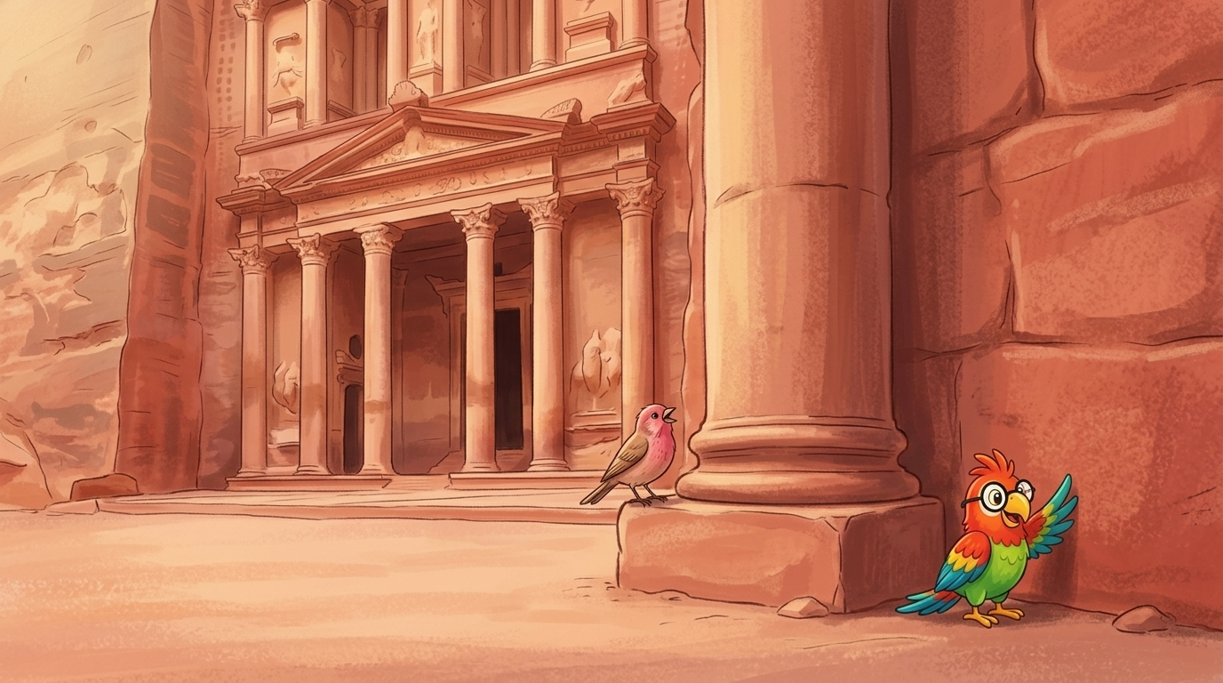 The little pink rosefinch came back and sang from a carved column. Polly touched the warm rose-red wall one last time...