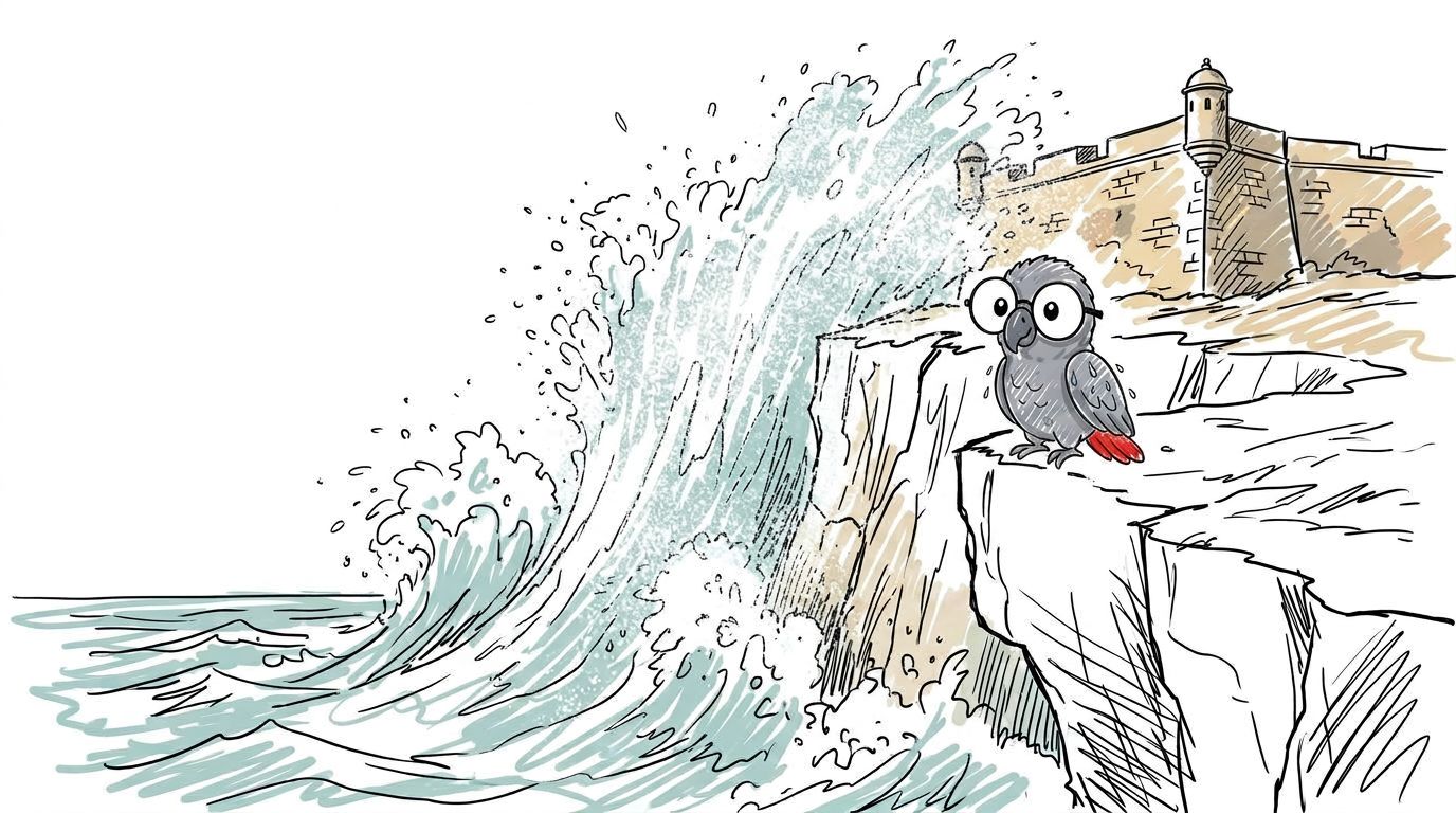 The wave exploded. White spray jumped up the whole cliff. It burst over the fort like cold rain. It fogged Polly's gl...