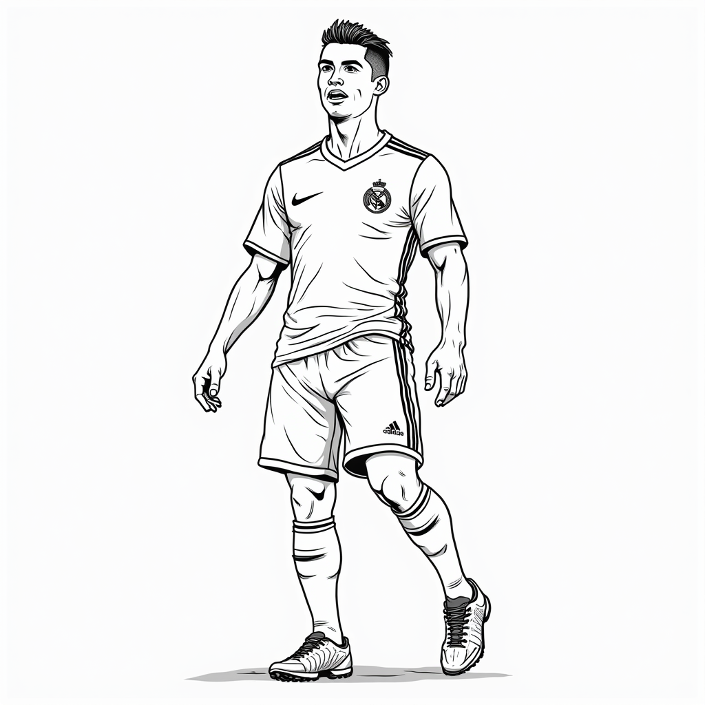 Coloring Page of Ronaldo in Al Nassr Jersey - Fun & Learning