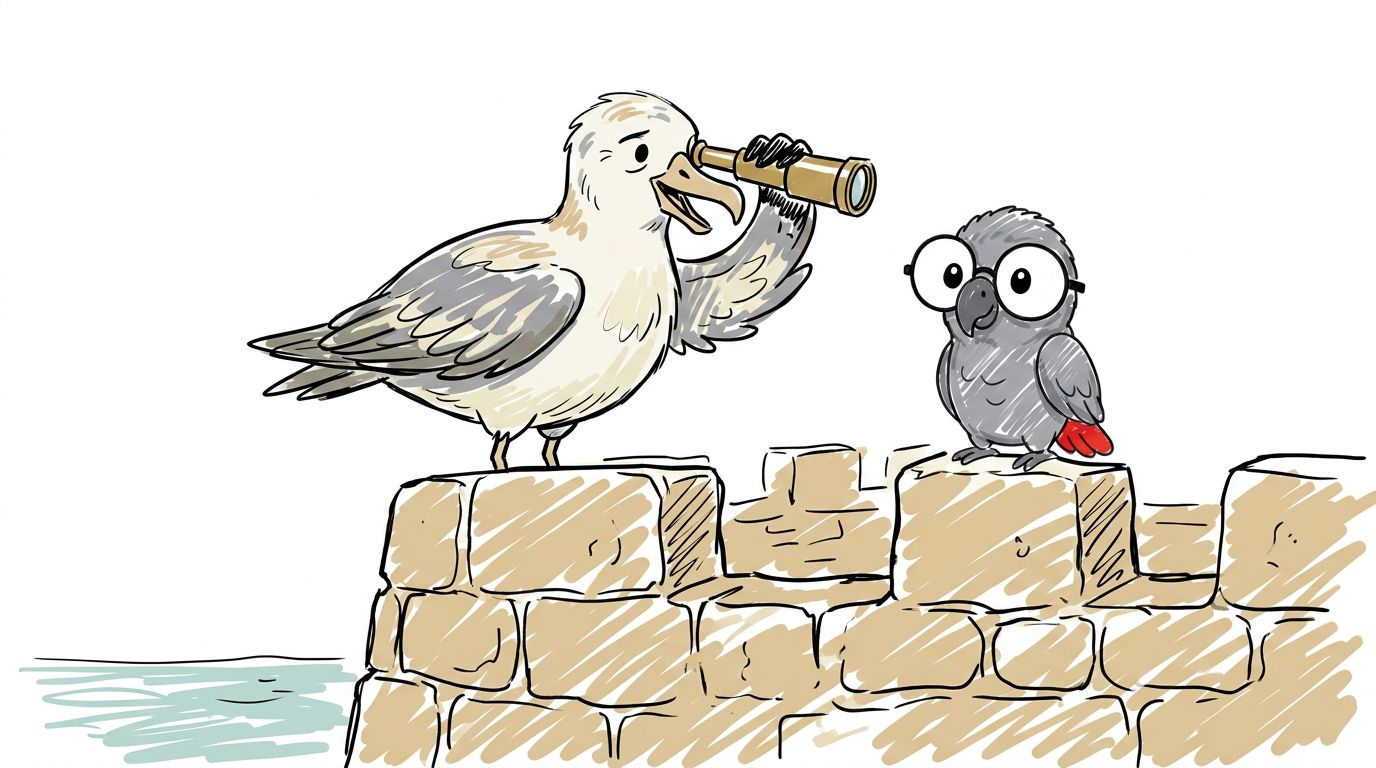 The old albatross came back with his spyglass. He said, you stayed, little bird. You watched the whole story. You hav...