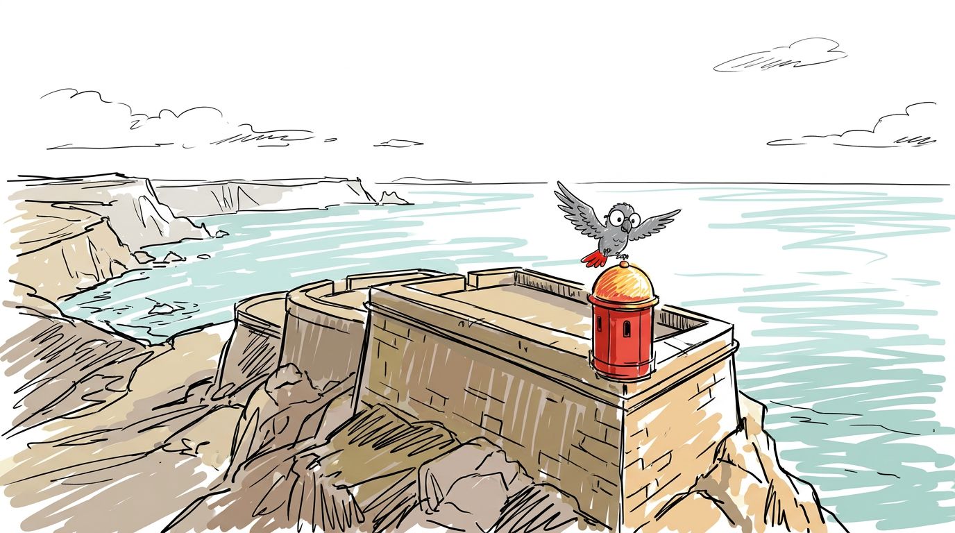 Then Polly flew up into the golden morning. She flew south along the coast. The red lantern became a small dot behind...