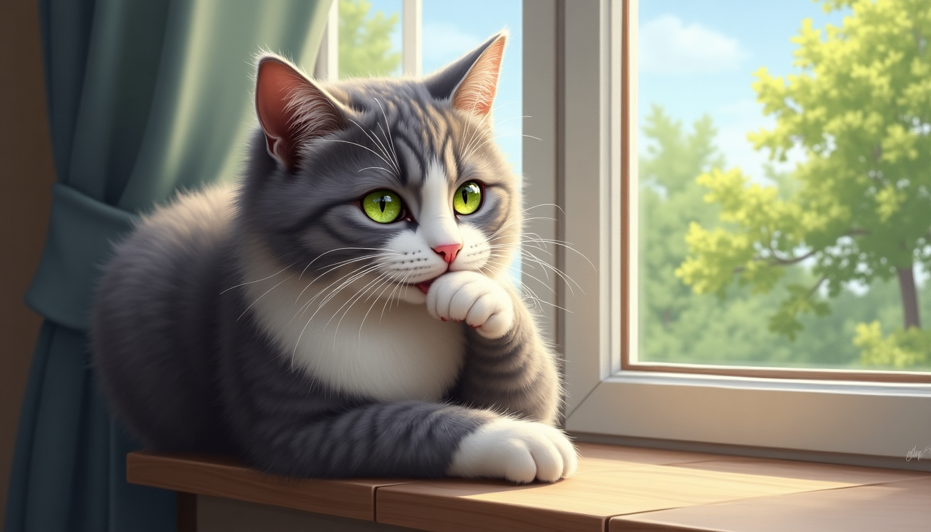 Fluffy Grey Cat Painting - Creative AI Art for Kids