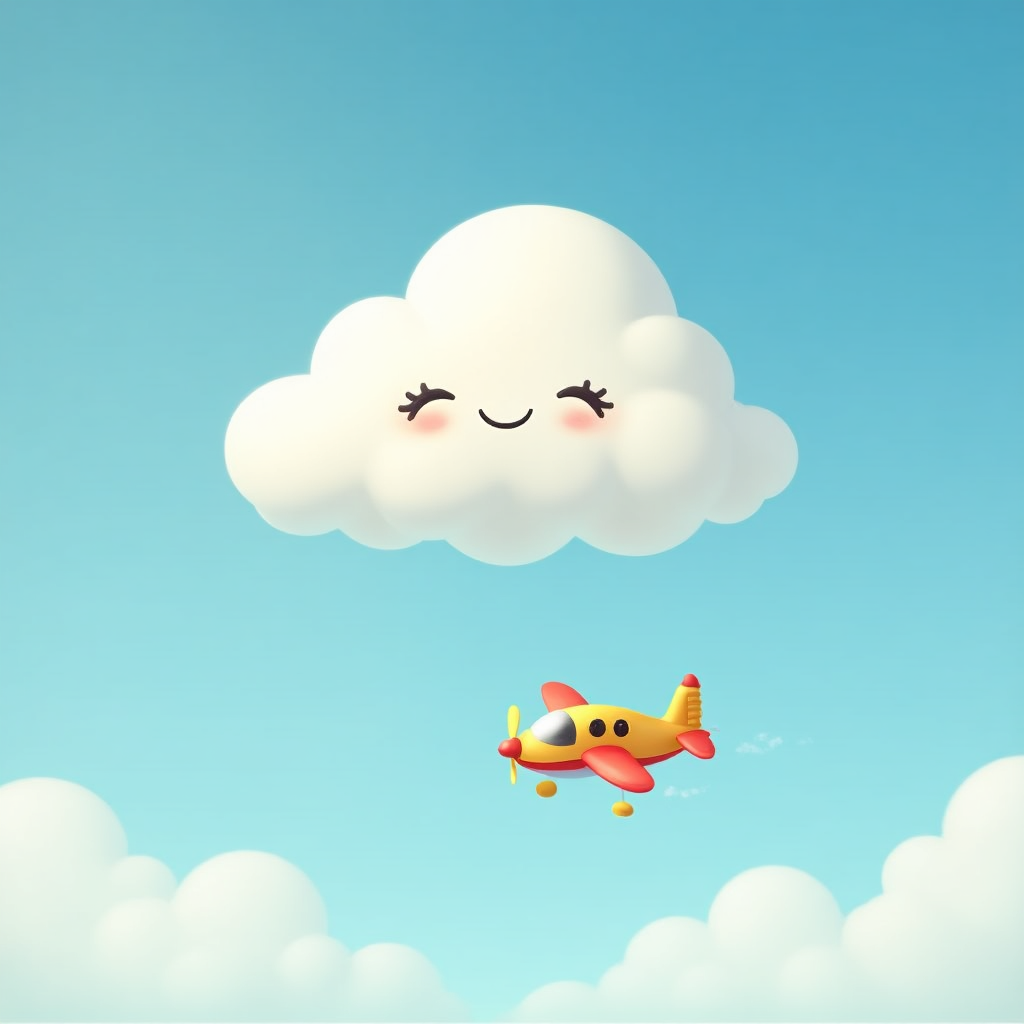 Creative AI Image: A Friendly Cloud and Happy Plane Adventure