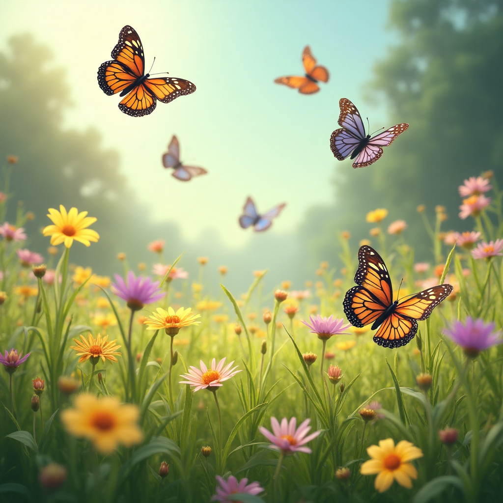 Explore Beautiful Butterflies in a Vibrant Field - AI Image Creation