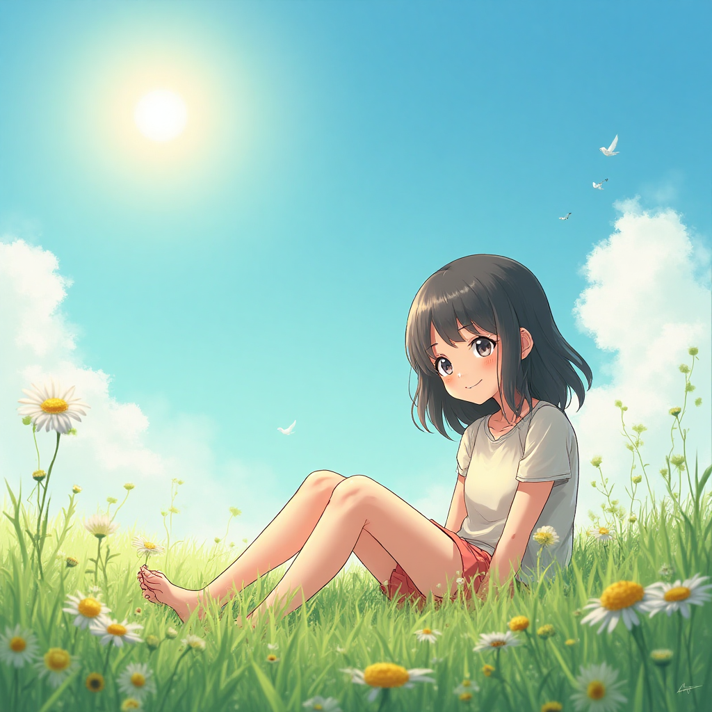 Cheerful Teen Girl in a Field of Grass - AI Art Creation