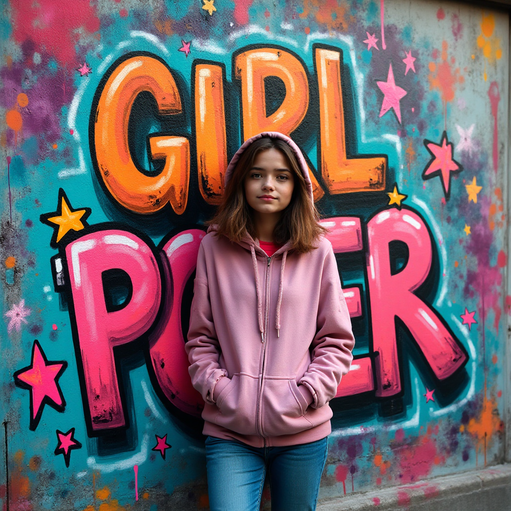 Empowering Graffiti Art: Girl Power AI Creation for Kids
