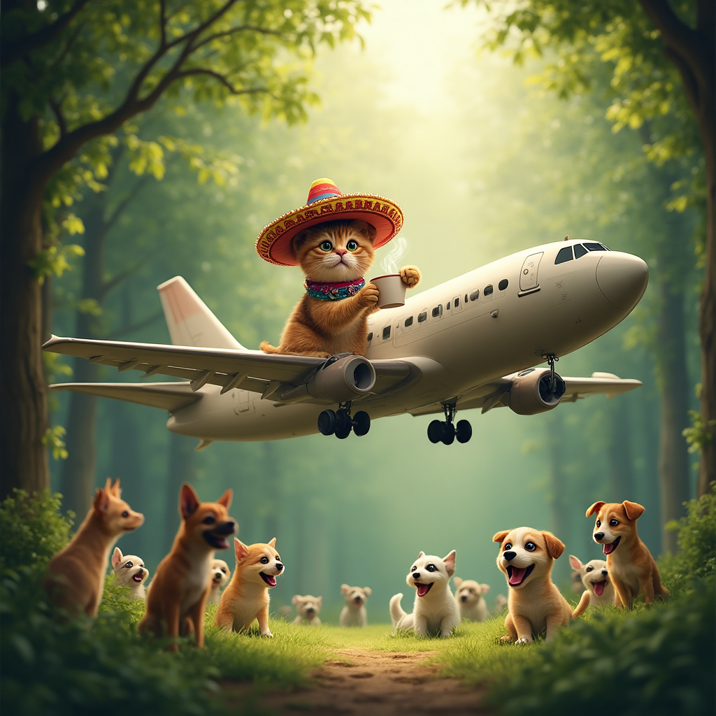 Creative AI Imagery: Cat with Sombrero and Airplane Adventure