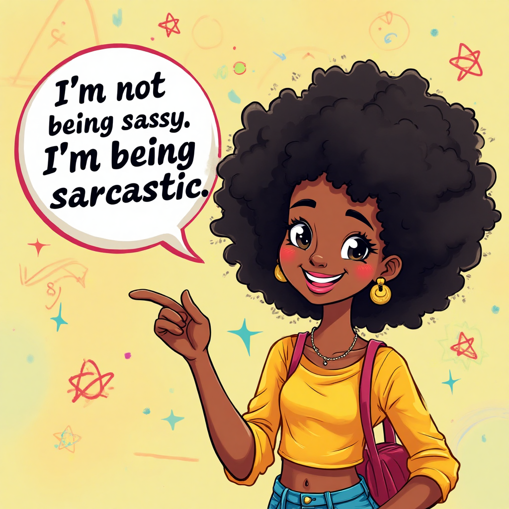 Cheerful Black Girl Cartoon with Sarcastic Speech Bubble