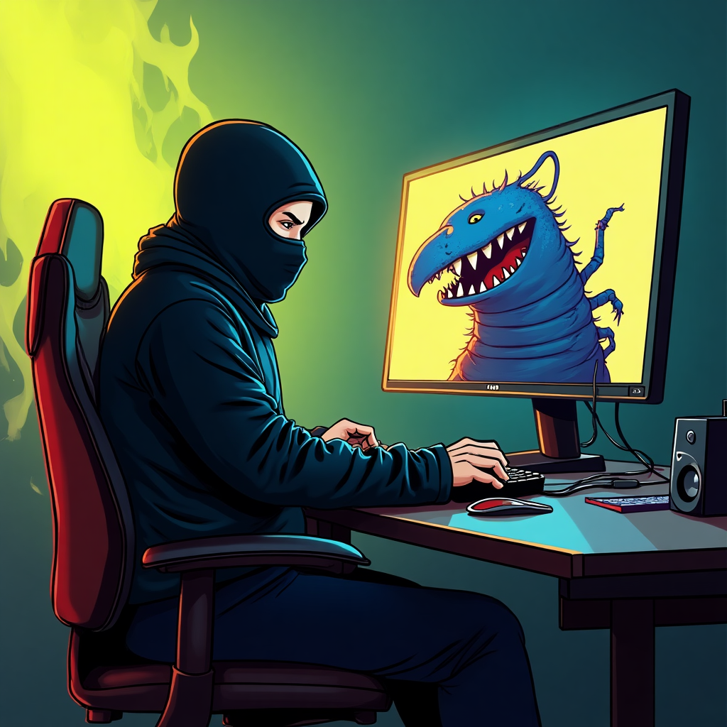Creative AI Art: Ninja Gaming with a Blue Lobster & Monster