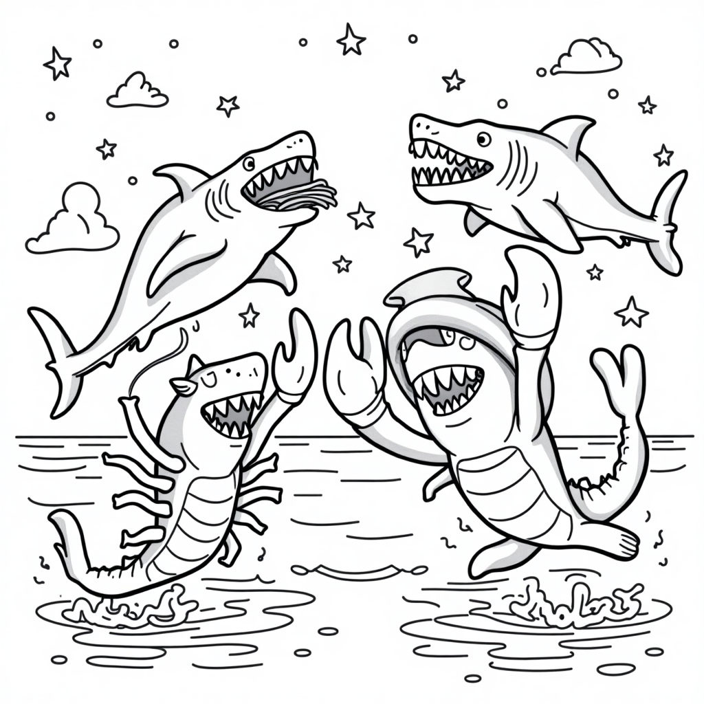 Sharks Taco Party Coloring Page for Kids | Fun Learning Activity